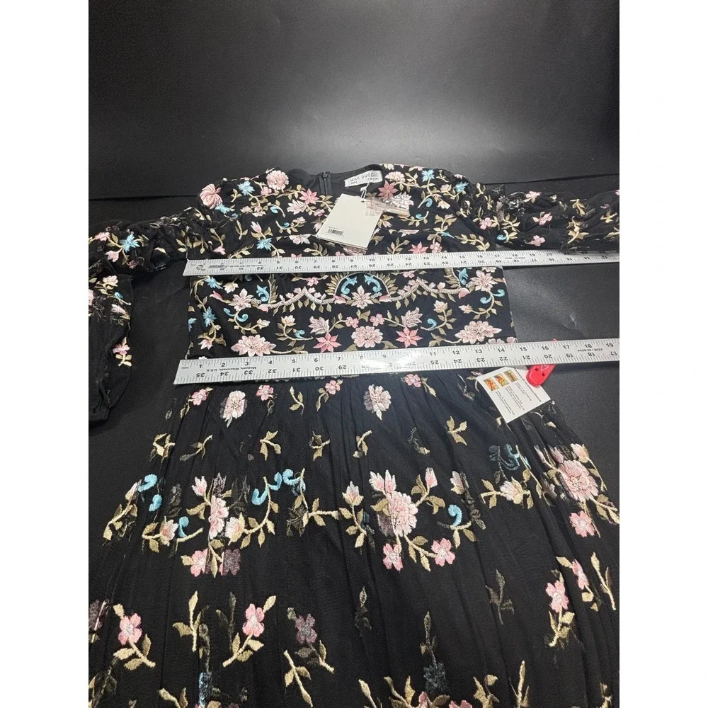Mac‎ Duggal 35111 Black Floral Embroidered Mesh Maxi Gown Dress Size 8 NEW